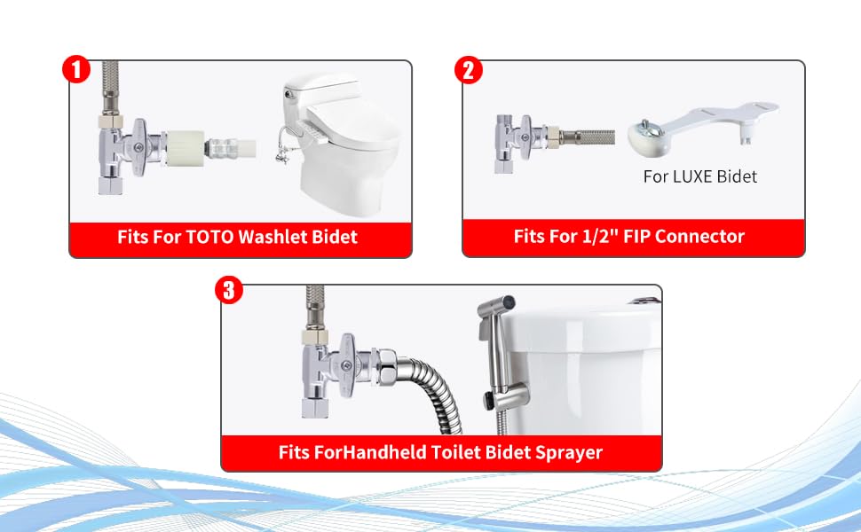 Tee Stop Valve 3/8 X 3/8 X 3/8 Or 1/2 Inch bidet T Connector Valve Adapter Tee Connector Adapter For Connector TOTO Washlet Bidet,Handheld Bidet Sprayer,Toilet Tank,Dishwasher