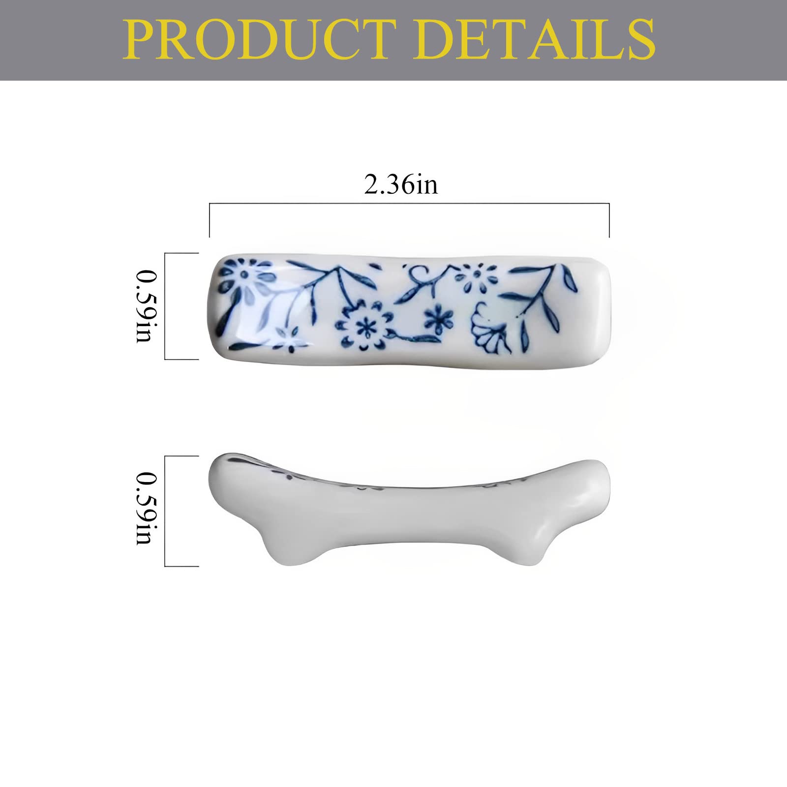 Ceramic Chopsticks Holder Porcelain Chopstick Rest Fork Stand Holder Set of 5 Blue and White