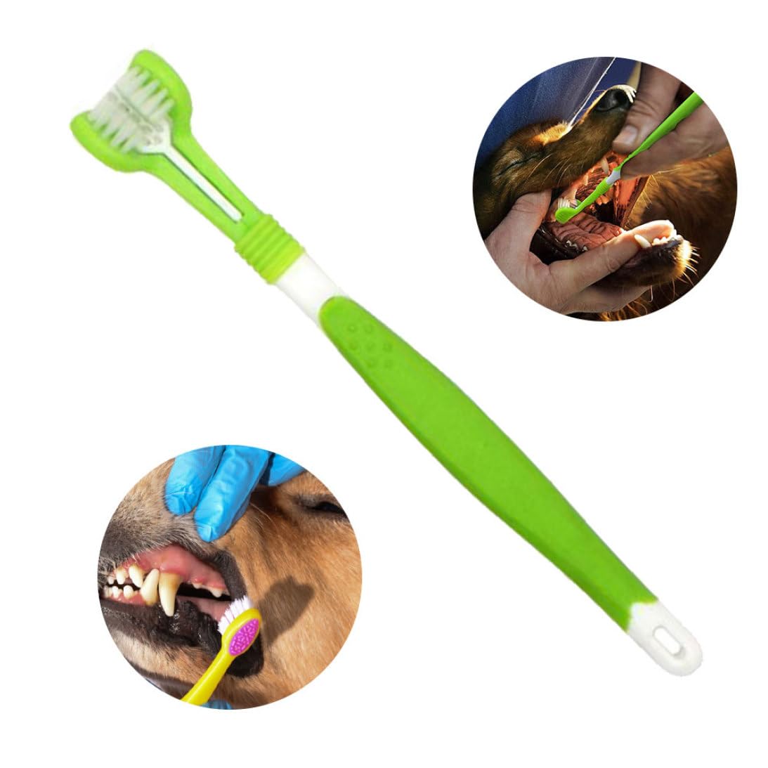 Hperu Pet Toothbrush Triple Multi Angle Dog Toothbrush for Pet Tartar Teeth Care Green PVC bathtub