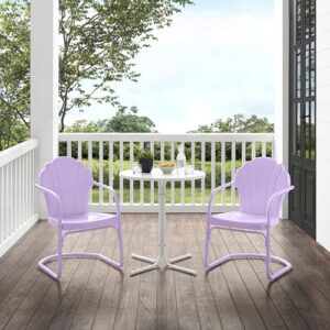 Crosley Furniture Tulip 3-Piece Outdoor Bistro Set, Vintage Retro Metal Patio Table and Chairs for Dining, Lavender Gloss/White Satin