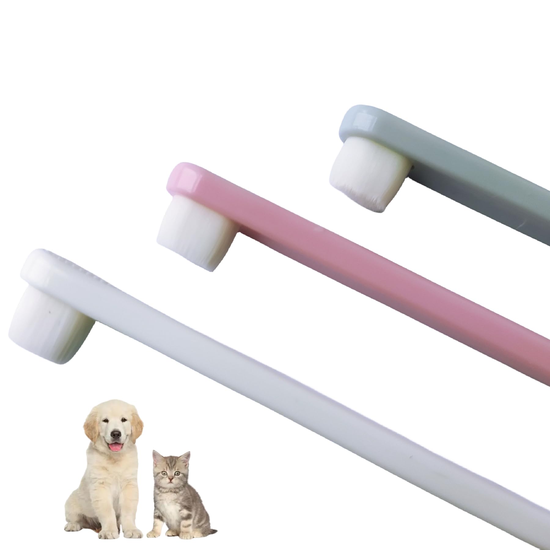 IMAIOWO Dog Toothbrush,Cat Toothbrush,Extra Soft Brush Wires,Pet Toothbrush Toothbrush for Dogs& Cats,Teeth Cleaning,Dental Care,Brushing Kit,3 Pack Kit (White/Green/Pink)