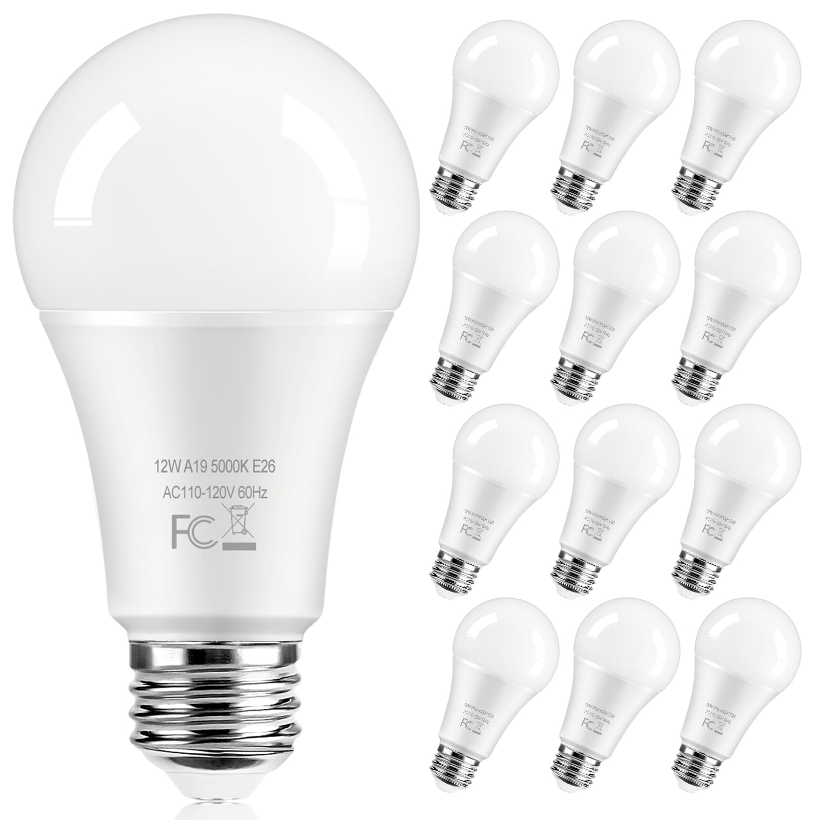 TOBUSA LED Light Bulbs 100 Watt Equivalent, 1400 Lumens Super Bright A19 Daylight White 5000K LED Bulbs, Standard E26 Medium Screw Light Bulbs Non-Dimmable, 25000+Hrs Lifespan, No-Flicker, 12-Pack