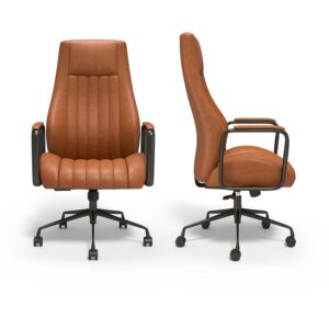 Union & Scale Industria 3-50L Ergonomic Bonded Leather Swivel Manager Chair, Brown (HLC-3932)