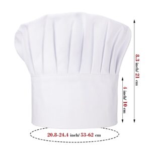 CRJHNS Chef Apron and Hat set, Chef Hat with Hook and Loop Tape 2 Pockets Adjustable Cotton Kitchen Cooking Bib Apron, Baker Costume for Men Women(White)