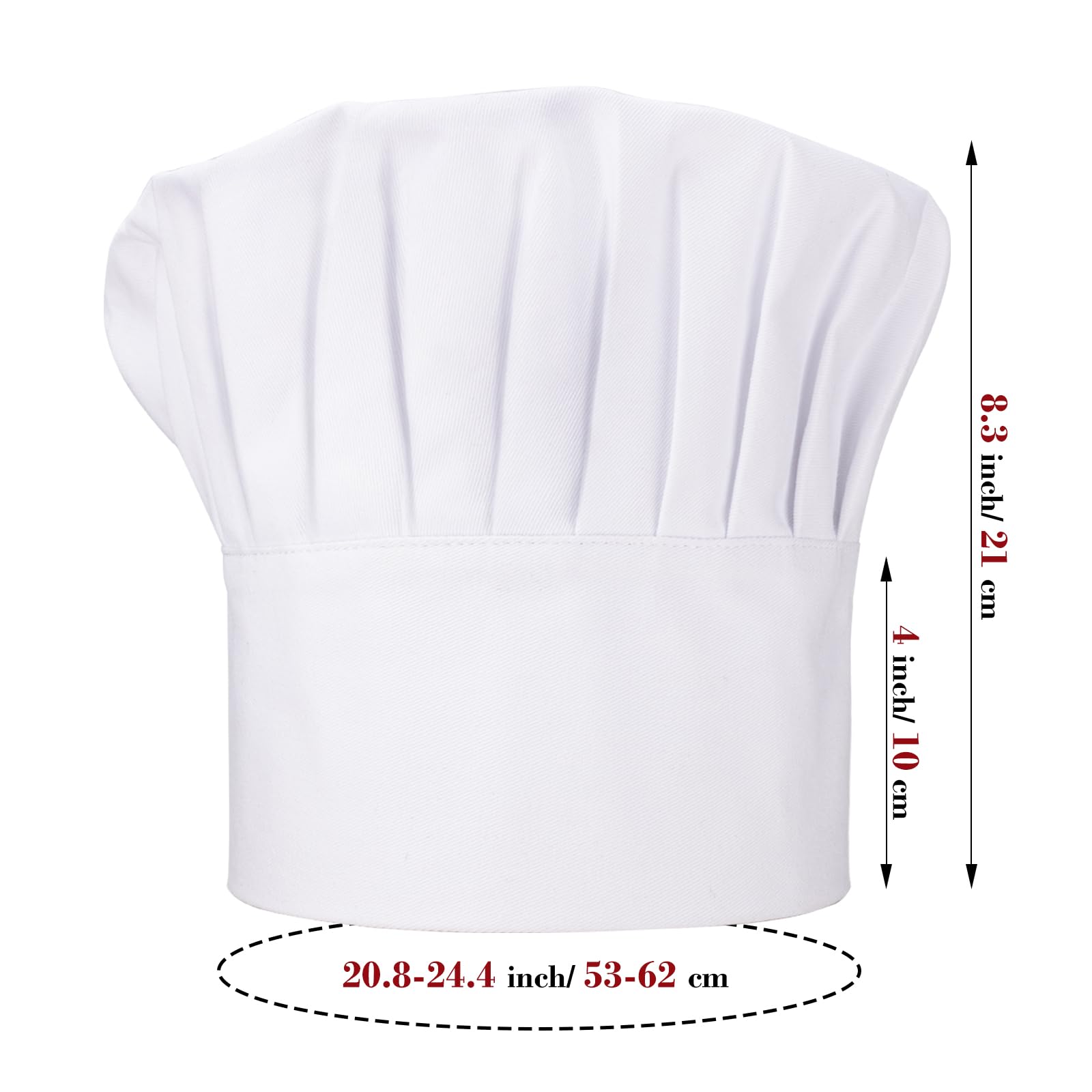 CRJHNS Chef Apron and Hat set, Chef Hat with Hook and Loop Tape 2 Pockets Adjustable Cotton Kitchen Cooking Bib Apron, Baker Costume for Men Women(White)