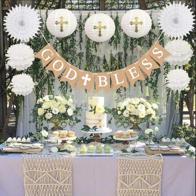 God Bless Banner God Bless Sign First Communion Banner Baptism Banner Baptism Party Supplies for Boys Girls Baptism Decorations Confirmation Decorations Christening Decorations God Bless Decorations