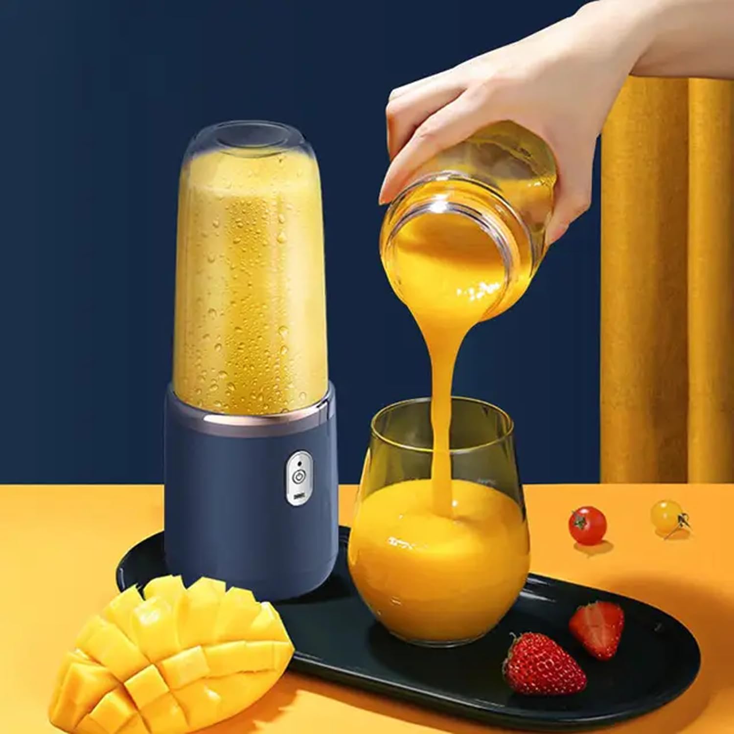 Generic Portable Blenders, 𝖯𝖾𝗋𝗌𝗈𝗇𝖺𝗅 𝖡𝗅𝖾𝗇𝖽𝖾𝗋 Smooths Blenders for Shakes Fruit Juicer USB Rechargeable with 2 Cups Small Blenders, New Handheld Blenders for Sports Travel and Outdoors (Blue), LQ-003