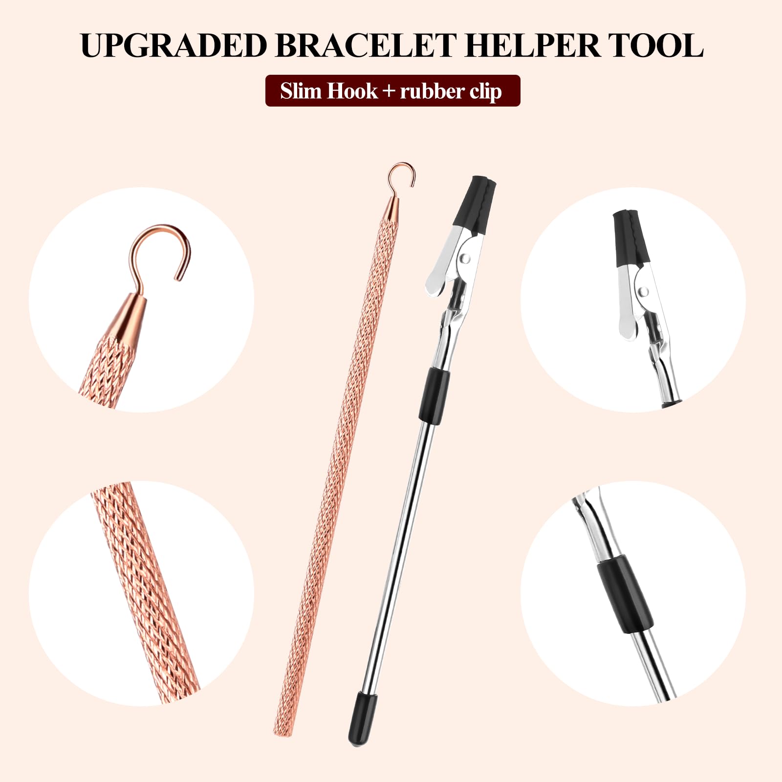 Bracelet Helper to Put on Yourself Include Bracelet Wearing Aid Hook and Clips Metal Bracelet Assistance Tool Jewelry Fastening Tools for Necklace/Watch Clasps, Zippers, Crafts, Arthritis Elderly