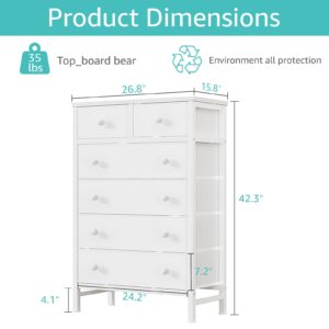 BOLUO White Chest of Drawers for Bedroom Dresser with 6 Drawer Fabric Dressers for Closet Girls Modern