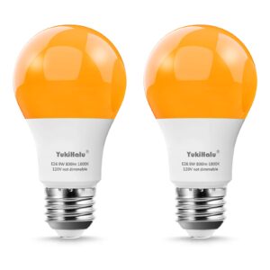 yukihalu led amber light bulbs, a19 1800k e26 800lm, 60w equivalent soft warm sleep light bulbs for healthy sleep, baby nursery light, bedroom night light, not-dim, 2-pack