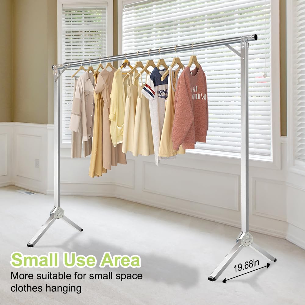 MRCTVG 58in Lightweight Clothes Drying Rack, Foldable Garment Racks for Small Space Hanging Clothes, Premium Stainless Steel Laundry Rack for Air Drying Clothing（Silver）