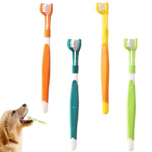 dog toothbrush 4pcs 3 sided toothbrush for dogs dental care with soft bristles deep clean cat toothbrush with long handle for small to large dogs cats cleaning mouth toothbrushes