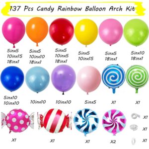 Candy Rainbow Balloon Arch Kit 137 Pcs Pastel Rainbow Balloons with Lollipops Balloon for Candy Land Sweet One Birthday Party Decoration