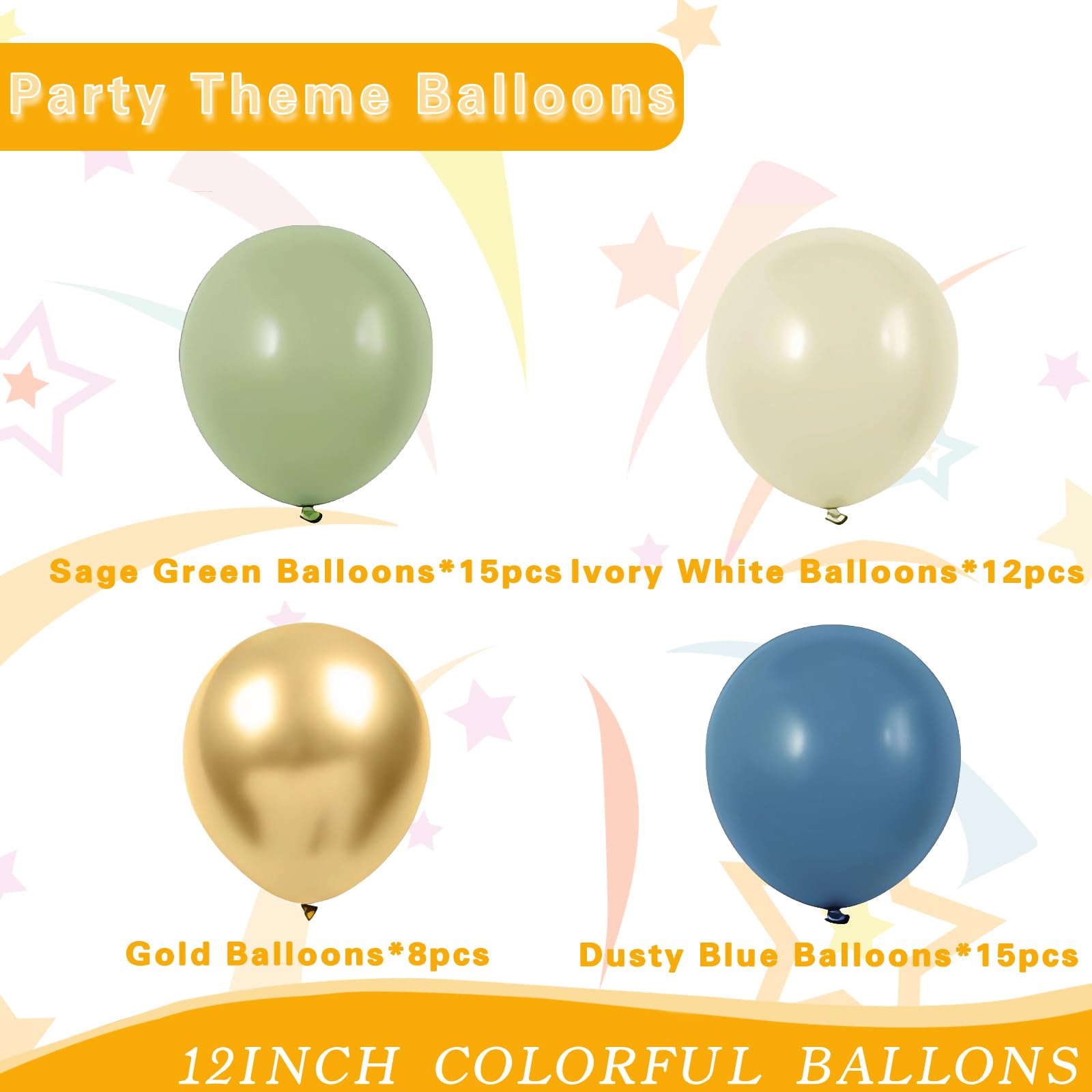 Dusty Sage Green Blue Balloons, 50Pcs Green Blue Gold Balloon, Pastel Olive Green Slate Blue Beige Metallic Gold Balloon for Women Men Boho Birthday Wedding Baby Bridal Shower Party Decorations