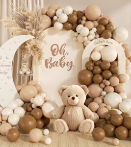 140pcs netural balloon garland arch kit, 5 10 12 18inch brown beige nude tan balloons for birthday party netural bear baby shower decorations