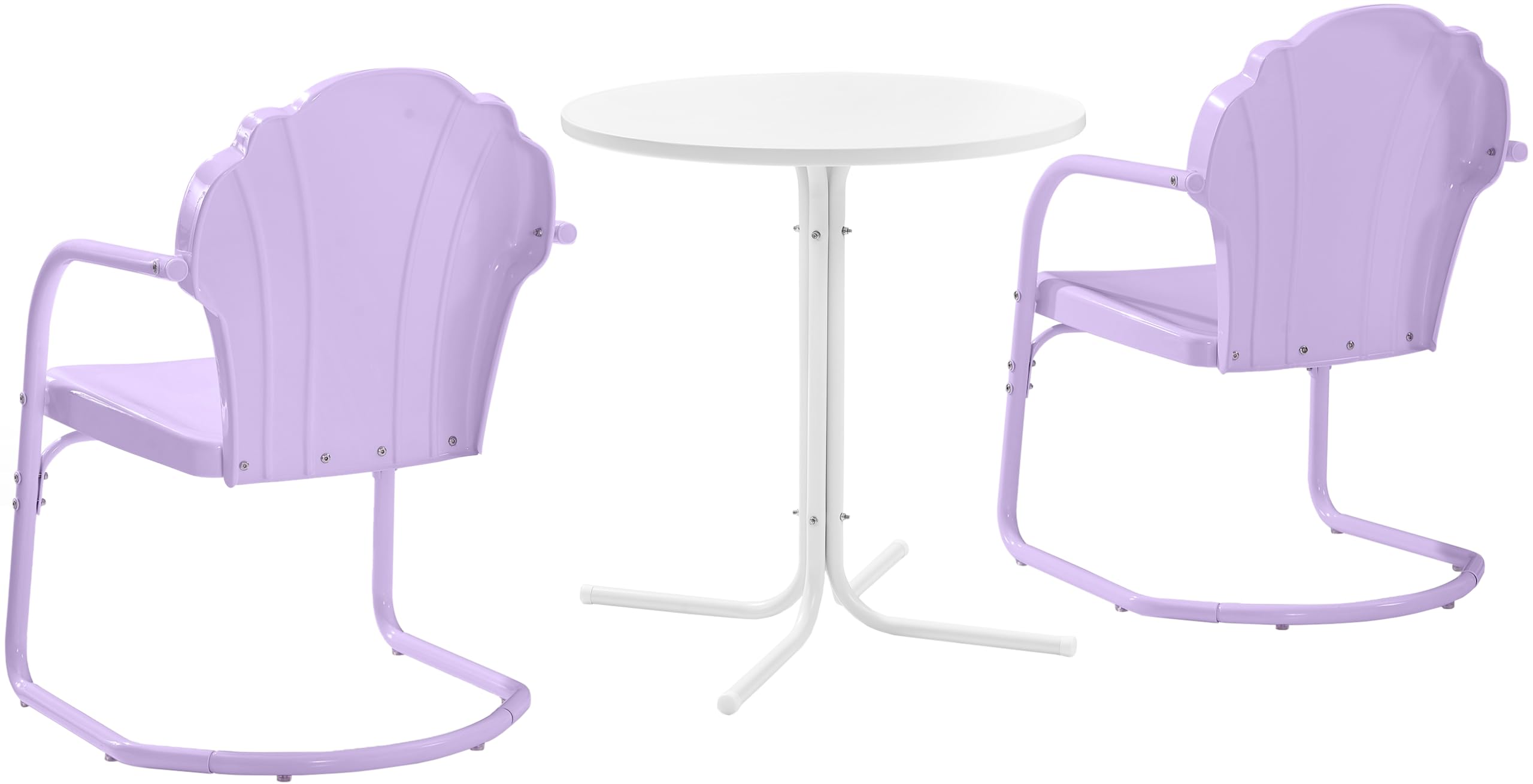 Crosley Furniture Tulip 3-Piece Outdoor Bistro Set, Vintage Retro Metal Patio Table and Chairs for Dining, Lavender Gloss/White Satin