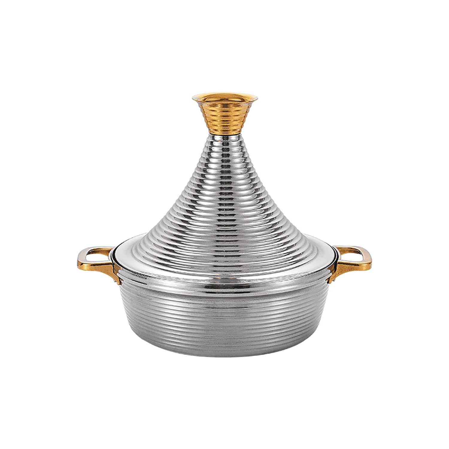 GFHVDC 304 Stainless Steel Moroccan Tagine Pot,Non Stick Tagine Stainless Steel Tower Stew Dry Pot Non-stick Slow Cooker Seafood High Lid Pan Electromagnetic Cooker Moroccan Tajine Casserole,Silver,20