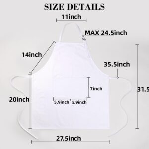 CRJHNS Chef Apron and Hat set, Chef Hat with Hook and Loop Tape 2 Pockets Adjustable Cotton Kitchen Cooking Bib Apron, Baker Costume for Men Women(White)