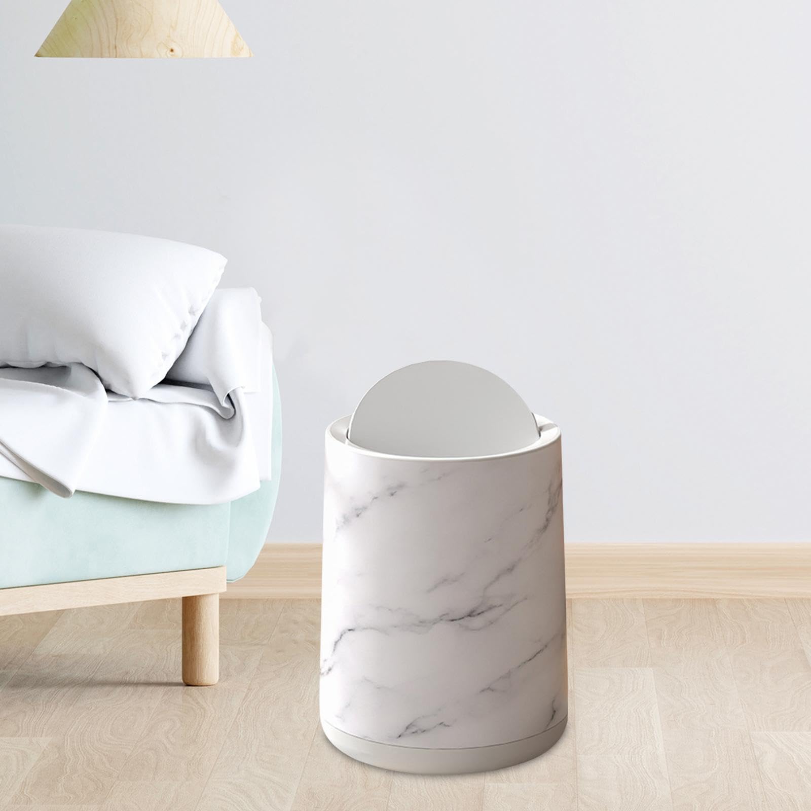 IEUDNS Marble Waste Bin Removable Inner Reusable Home Decoration Round Household Garbage Container Household Trash Bin for Bathroom, White Small