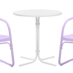 Crosley Furniture Tulip 3-Piece Outdoor Bistro Set, Vintage Retro Metal Patio Table and Chairs for Dining, Lavender Gloss/White Satin