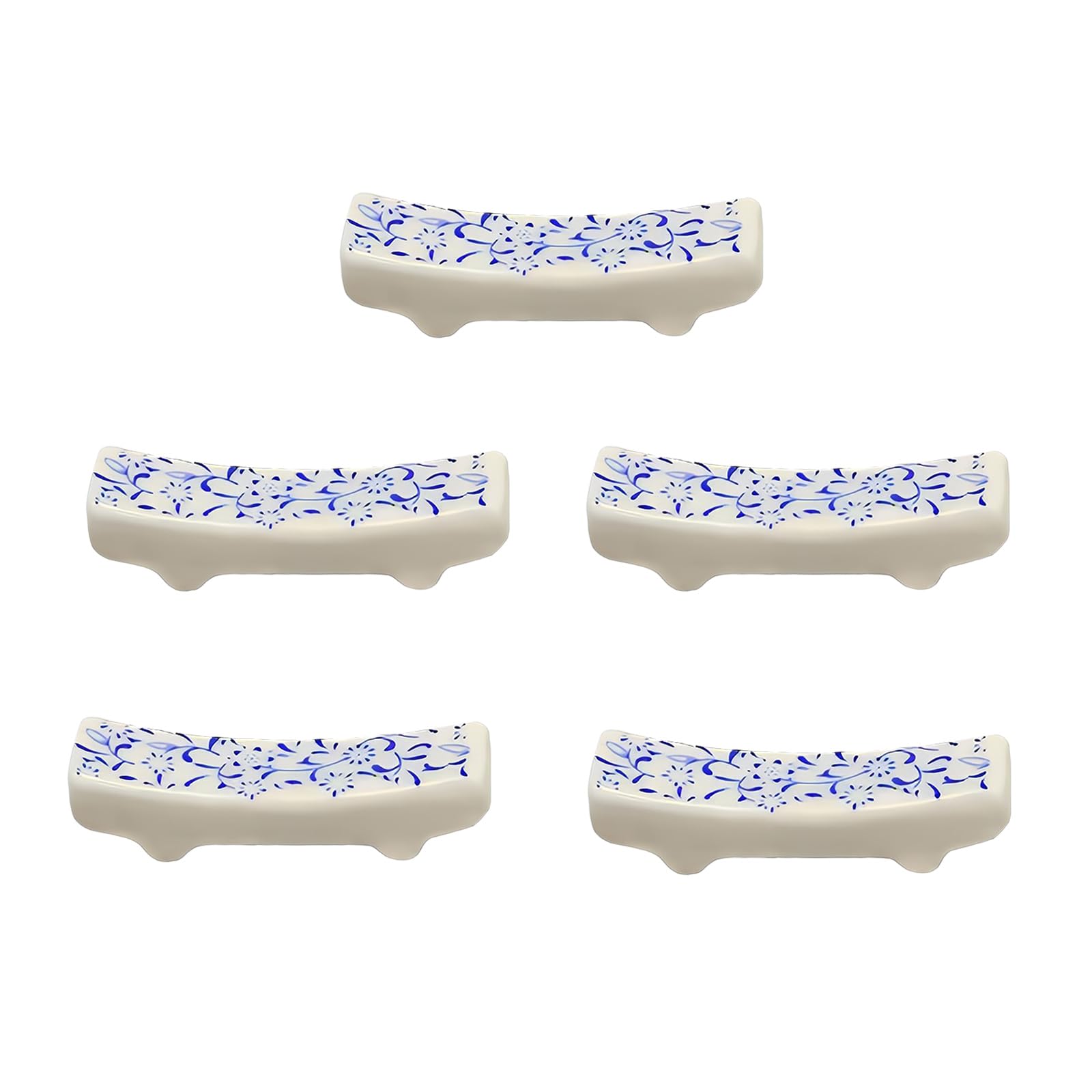 Ceramic Chopsticks Holder Porcelain Chopstick Rest Fork Stand Holder Set of 5 Blue and White