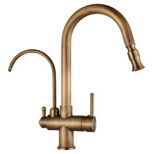 wtezrsrgg pull out kitchen faucet with drinking water filter faucet 2 in 1 antique brass kitchen sink faucet 360° swivel cold and hot water kitchen mixer tap with 2 handles