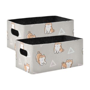 doterii cute cartoon shiba inu dog felt storage baskets 2 pcs storage bin small foldable organizer bins for office closet