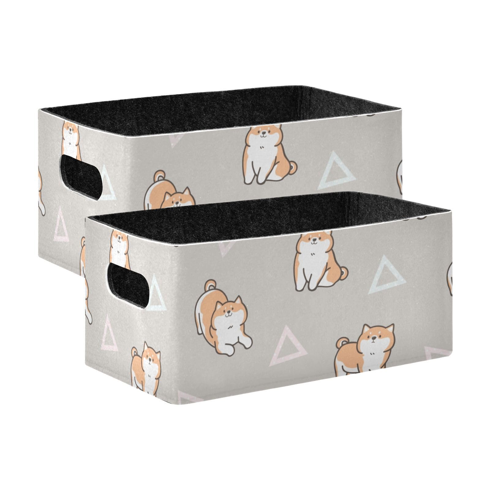 Doterii Cute Cartoon Shiba Inu Dog Felt Storage Baskets 2 Pcs Storage Bin Small Foldable Organizer Bins for Office Closet