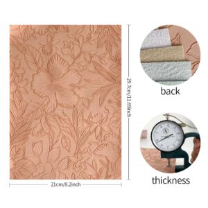 ONEART | 7 Pcs Floral Embossed Faux Leather Sheets, 8.2"×11.8" PU Embossed Textured Synthetic Vinyl Fabric Sheets for Sewing Bows Purse DIY Crafts-Light Color