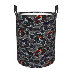 gbuzozie monster trucks boys style round laundry hamper storage basket toys clothes organizer bin for home bathroom bedroom dorm nursery, 38l