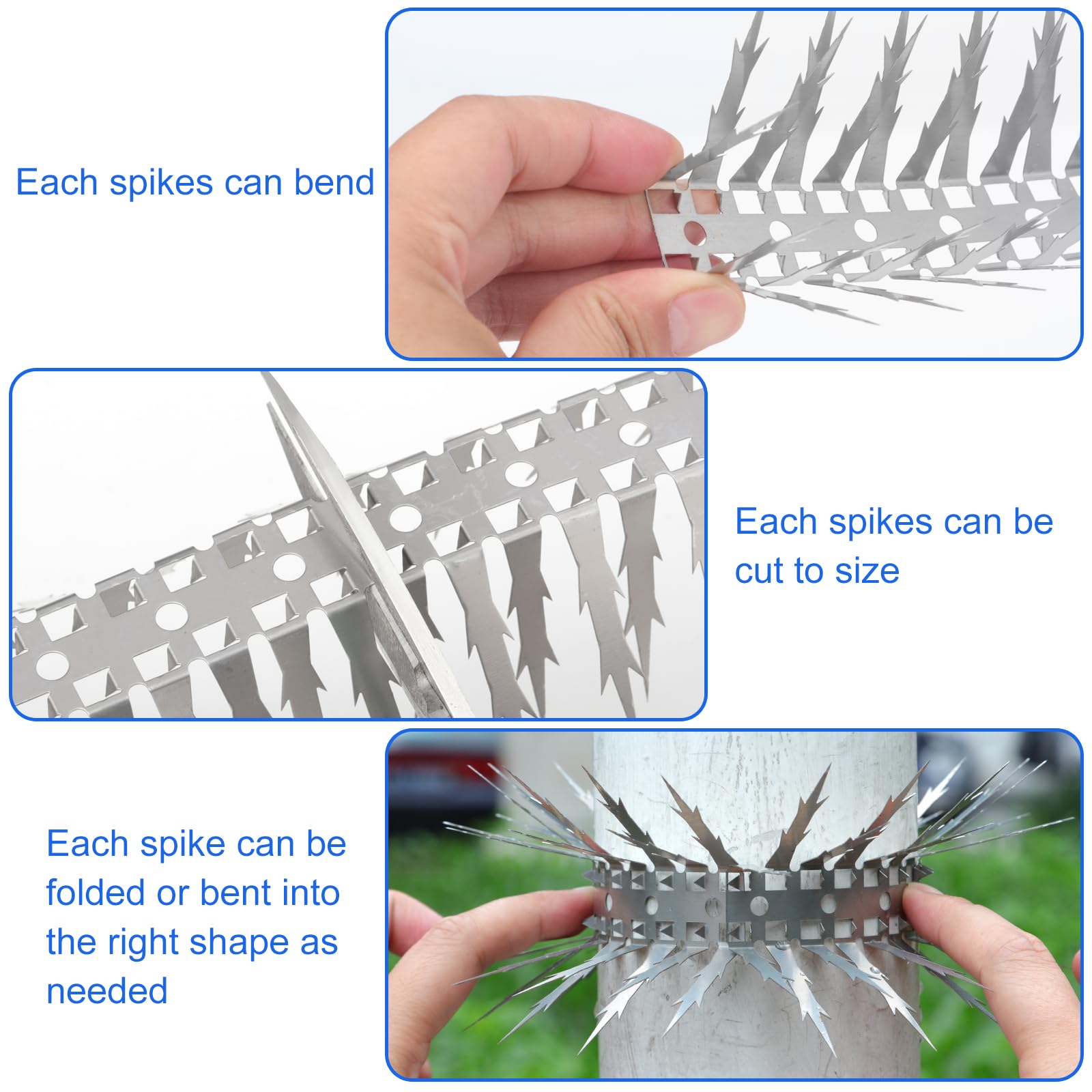 Quunoot Bird Spikes, 10 FT Stainless Steel Bird Deterrent Spikes, Pigeon Spikes for Outside to Keep Birds Squirrel Raccoon Cat Away, for Garden Fence Roof Window Sill and Wall(10 Pack)