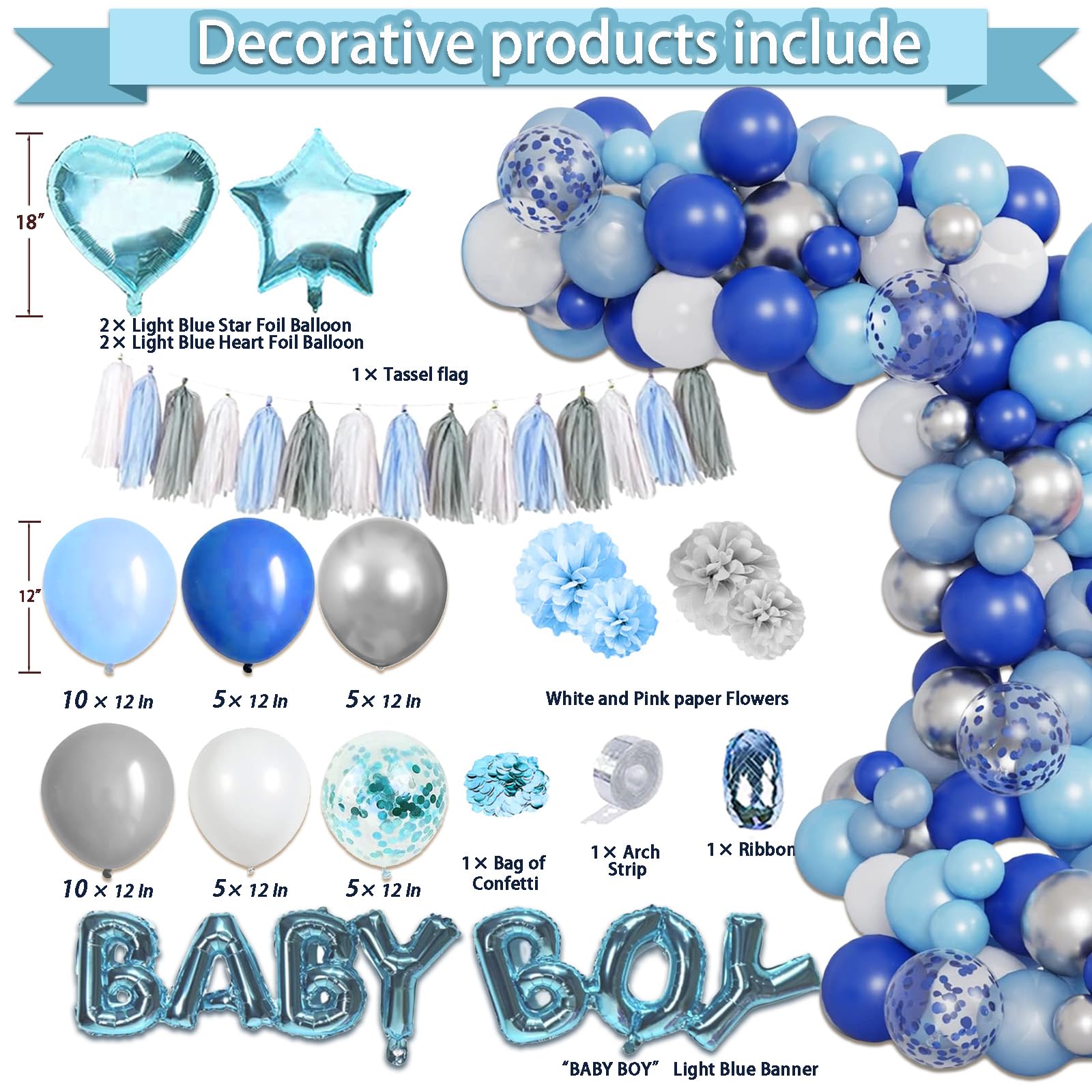 277 Pcs Baby Shower Decorations For Boy, Elephant Boy Baby Shower Decorations Kits - Disposable Dinnerware Set With Blue Elephant (25 Guest), "BABY BOY" Banner, Balloon, Sash, Cake Topper (BLUE)