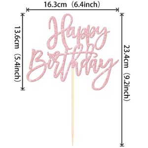 1 PCS Happy Birthday Cake Topper Glitter Happy Birthday Cake Pick for Celebrating Happy Birthday Anniversary Theme Party Cake Decorations Supplies Light Pink