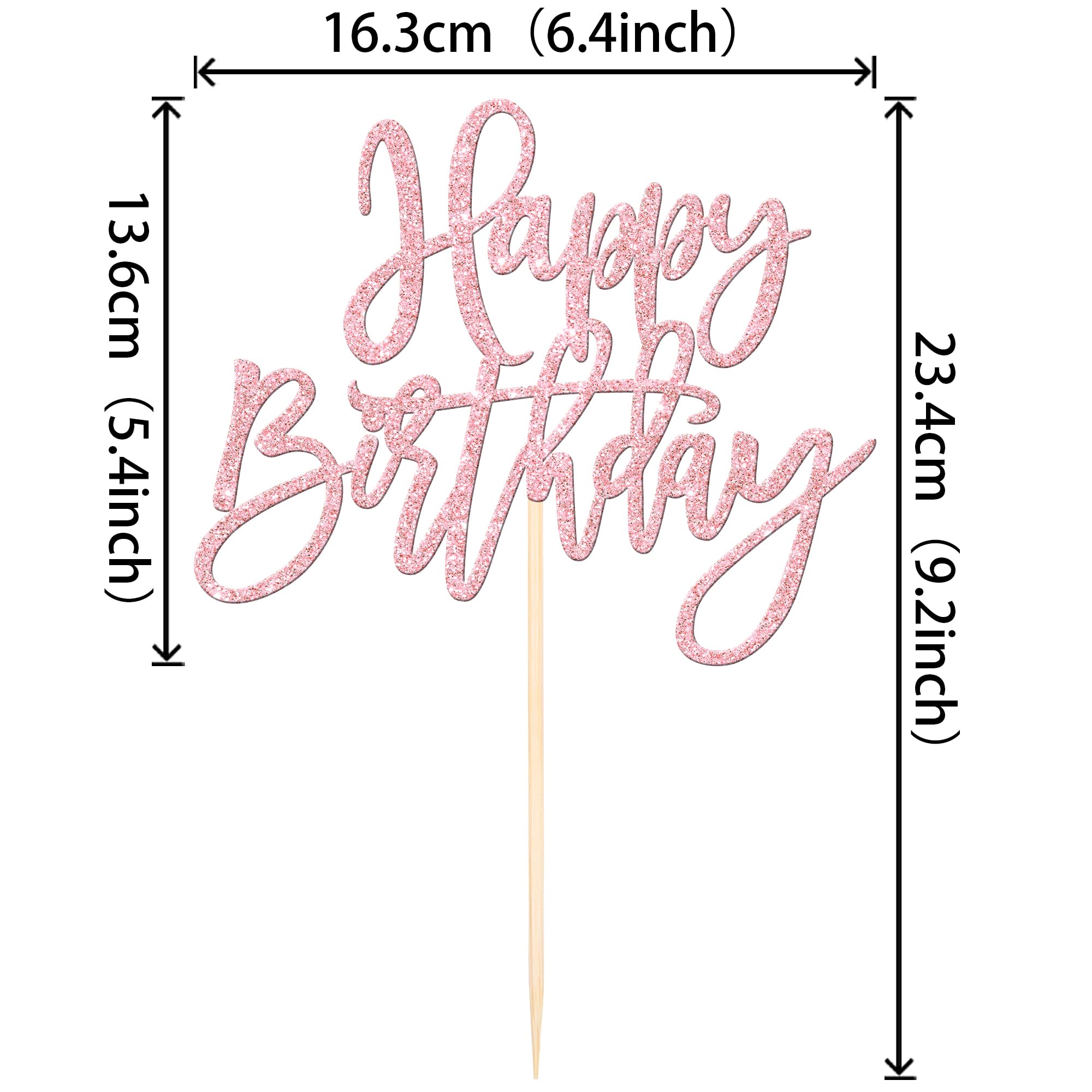 1 PCS Happy Birthday Cake Topper Glitter Happy Birthday Cake Pick for Celebrating Happy Birthday Anniversary Theme Party Cake Decorations Supplies Light Pink