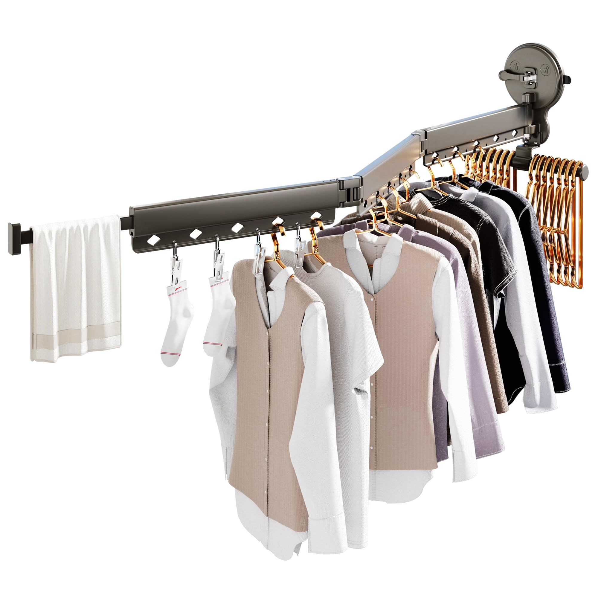 LIENAHU Suction Cup Drying Rack,Drying Rack Clothing,Clothes Drying Rack Wall Mounted,Laundry Drying Rack,Foldable,Collapsible,Retractable,with Clips