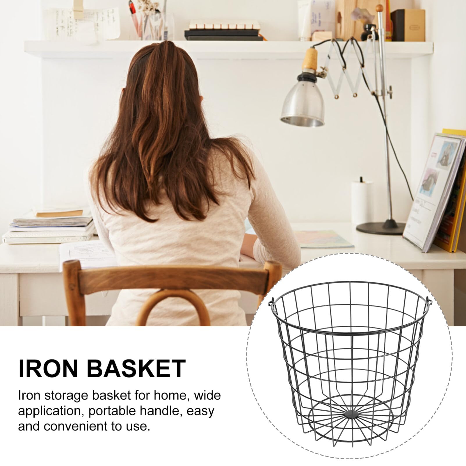 Kichvoe Iron Wire Laundry Hamper Laundry Storage Basket With Handles Iron Storage Basket Dirty Clothes Bin Fruit Magazine Toy Organizer for Rustic Farmhouse Decor