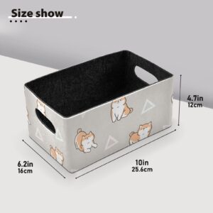 Doterii Cute Cartoon Shiba Inu Dog Felt Storage Baskets 2 Pcs Storage Bin Small Foldable Organizer Bins for Office Closet