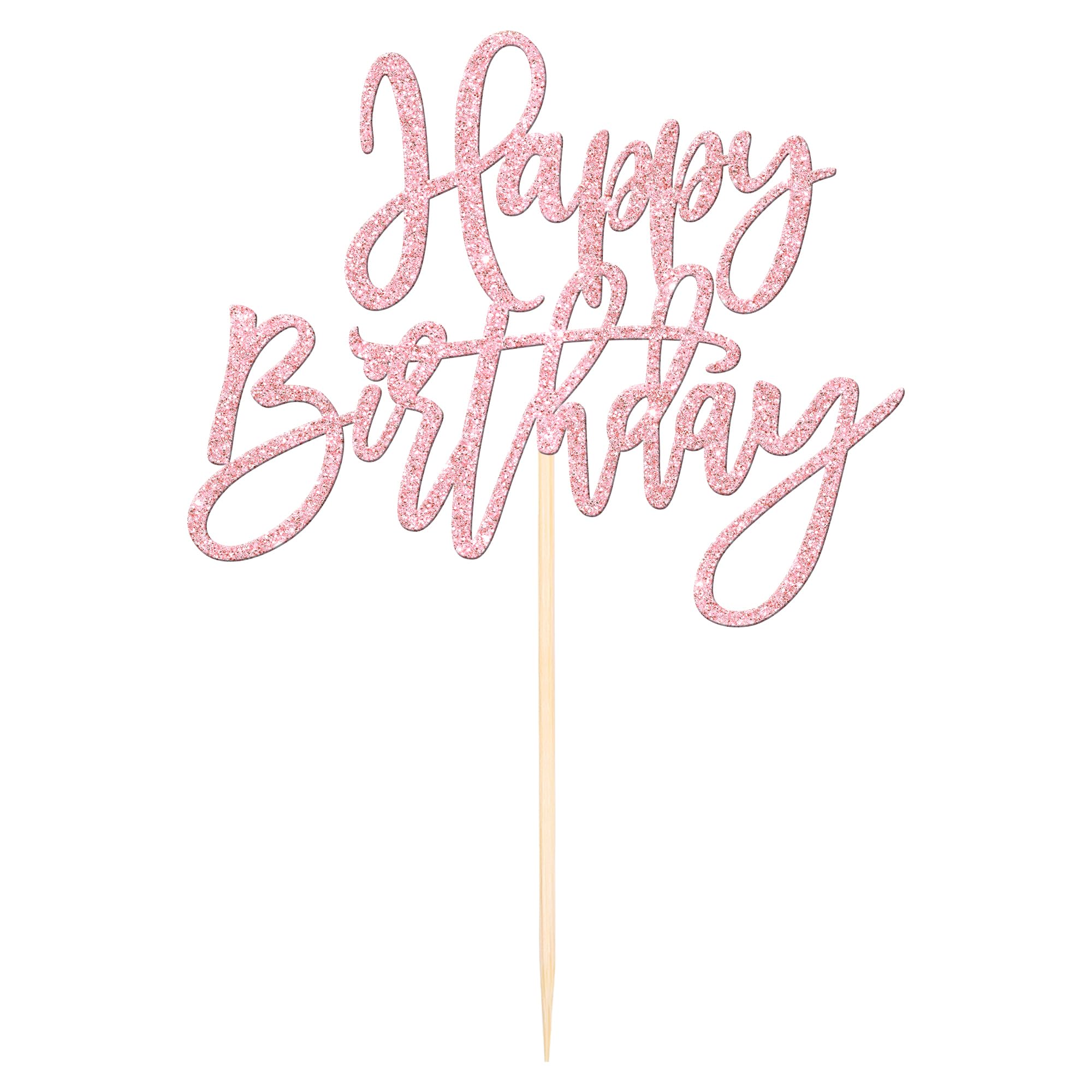 1 PCS Happy Birthday Cake Topper Glitter Happy Birthday Cake Pick for Celebrating Happy Birthday Anniversary Theme Party Cake Decorations Supplies Light Pink