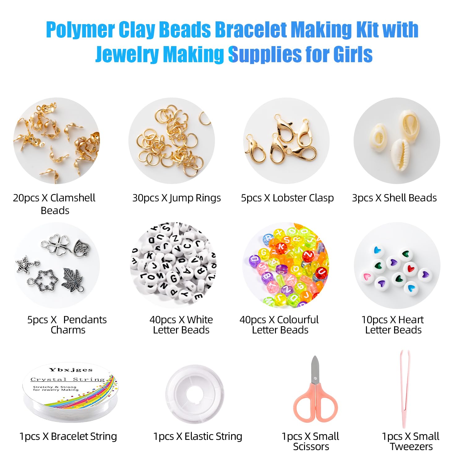 Ybxjges Clay Beads Bracelet Making Kit, 3800Pcs Polymer Flat Beads for Jewelry Making Heishi Beads for Friendship Bracelet Kit with Charm Kit for DIY Crafts Gifts for Girls Age 6-12