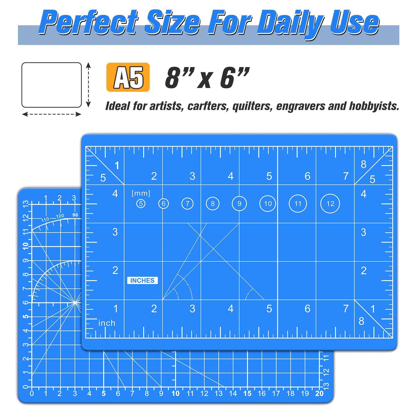 DIYSELF Cutting Mat 8in×6in, Cutting Mats for Crafts, Self Healing Cutting Mat A5, Cutting Mat for Sewing, Fabric Cutting Mat Double Side, Craft Mat for Desktop, Rotating Cutting Mats for Quilting