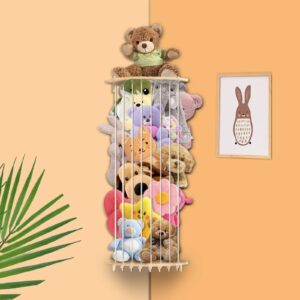 corner stuffed animal storage wood plush toys hanging organizer length adjustable stuffed animal holder with moon star pattern kids toy shelf large toy storage for nursery playroom bedroom furniture