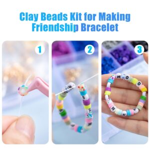 Ybxjges Clay Beads Bracelet Making Kit, 3800Pcs Polymer Flat Beads for Jewelry Making Heishi Beads for Friendship Bracelet Kit with Charm Kit for DIY Crafts Gifts for Girls Age 6-12