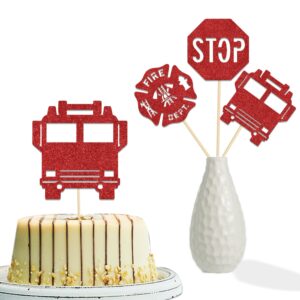 kewufd 12pcs firetruck birthday party centerpiece stick firetruck themed baby shower/birthday party table toppers sign fire academy graduation party decoration supplies