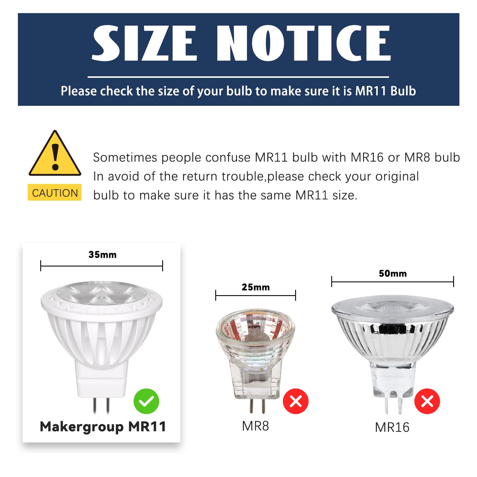 GOHDLAMP MR11 3W LED Bulbs 6-Pack - Warm White 2700K, GU4 Bi-Pin Base, 12V Low Voltage Spotlight, Non-Dimmable, Energy-Efficient Halogen Replacement for Landscape and Track Lighting