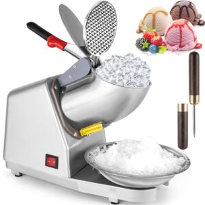 ice shaver machine - electric 4 blades ice crusher shaver, stainless steel snow cone maker shaved ice machine (300w 2200r/min) for home & commercial use, prevent splash, with ice pick & bowl