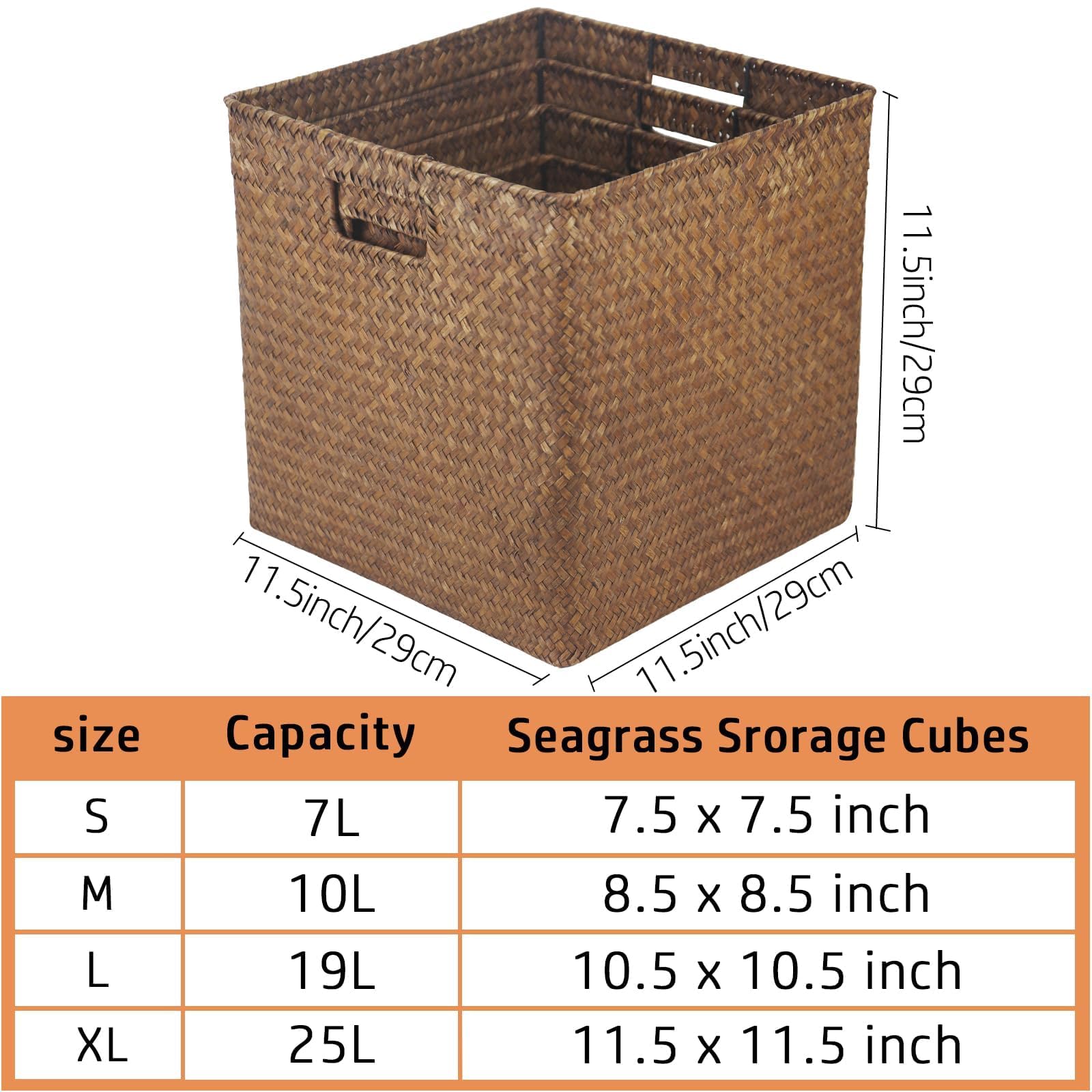 Ululusky Seagrass Basket Storage 10.5"x10.5" - 4 Pack Nesting Storage Baskets for Shelves,Wicker Woven Cube Storage Basket for Shelf 11.5"x11.5",Bedroom, Living Room,Laundry,Pantry,Shelves