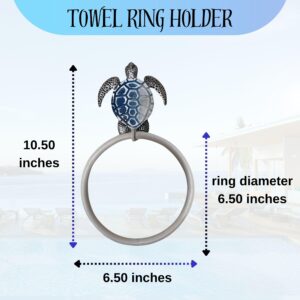 Metal Sea Turtle Towel Ring Wall Mount - Beach House Inspired, Coastal Themed Towel Holder - Nautical Bathroom Decor and Accessories - Ideal for Marine Tropical Life Lovers