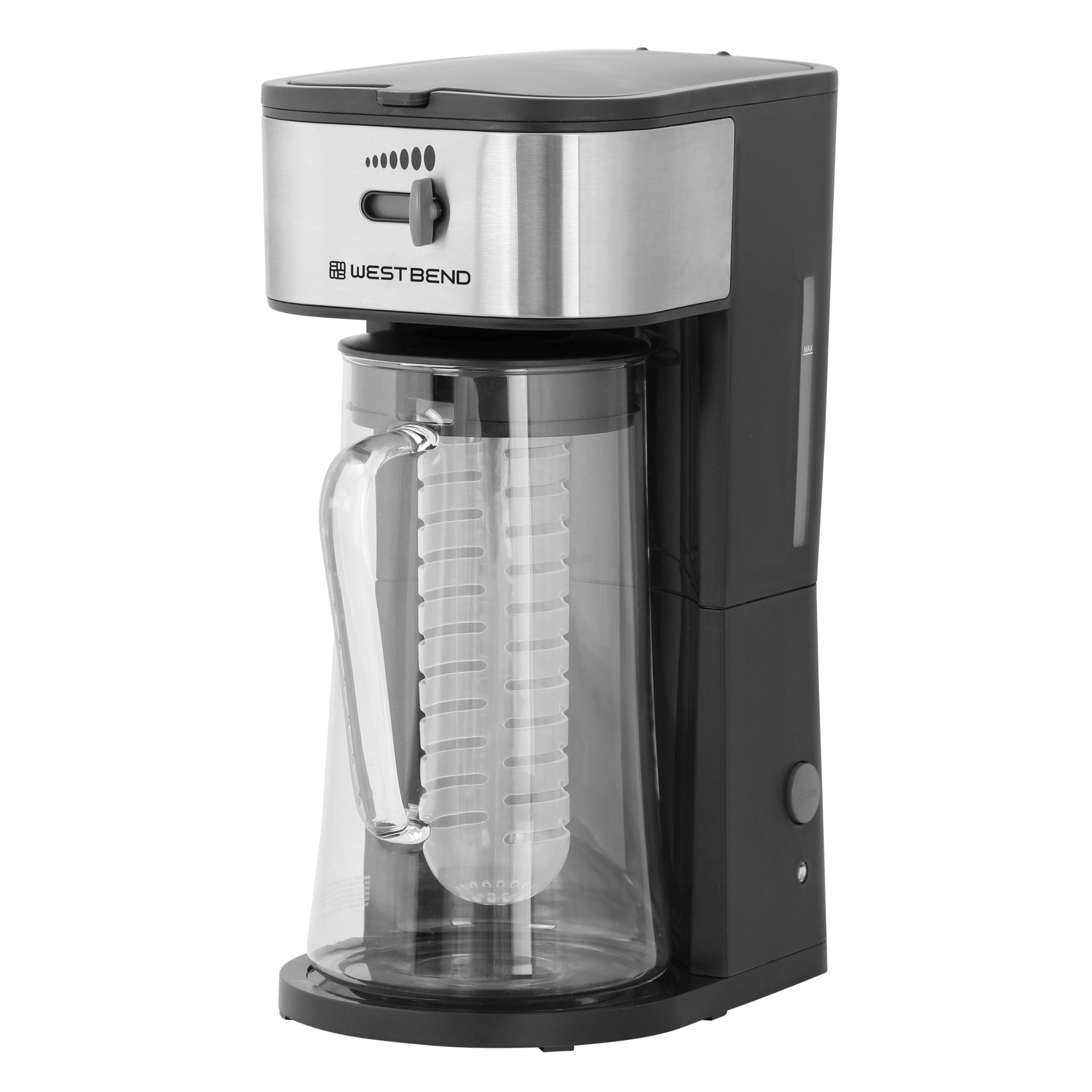 West Bend IT500-W Coffee Iced Tea Maker Includes an Infusion Tube to Customize The Flavor, Features Auto Shut-Off, 2.75-Quart, Black