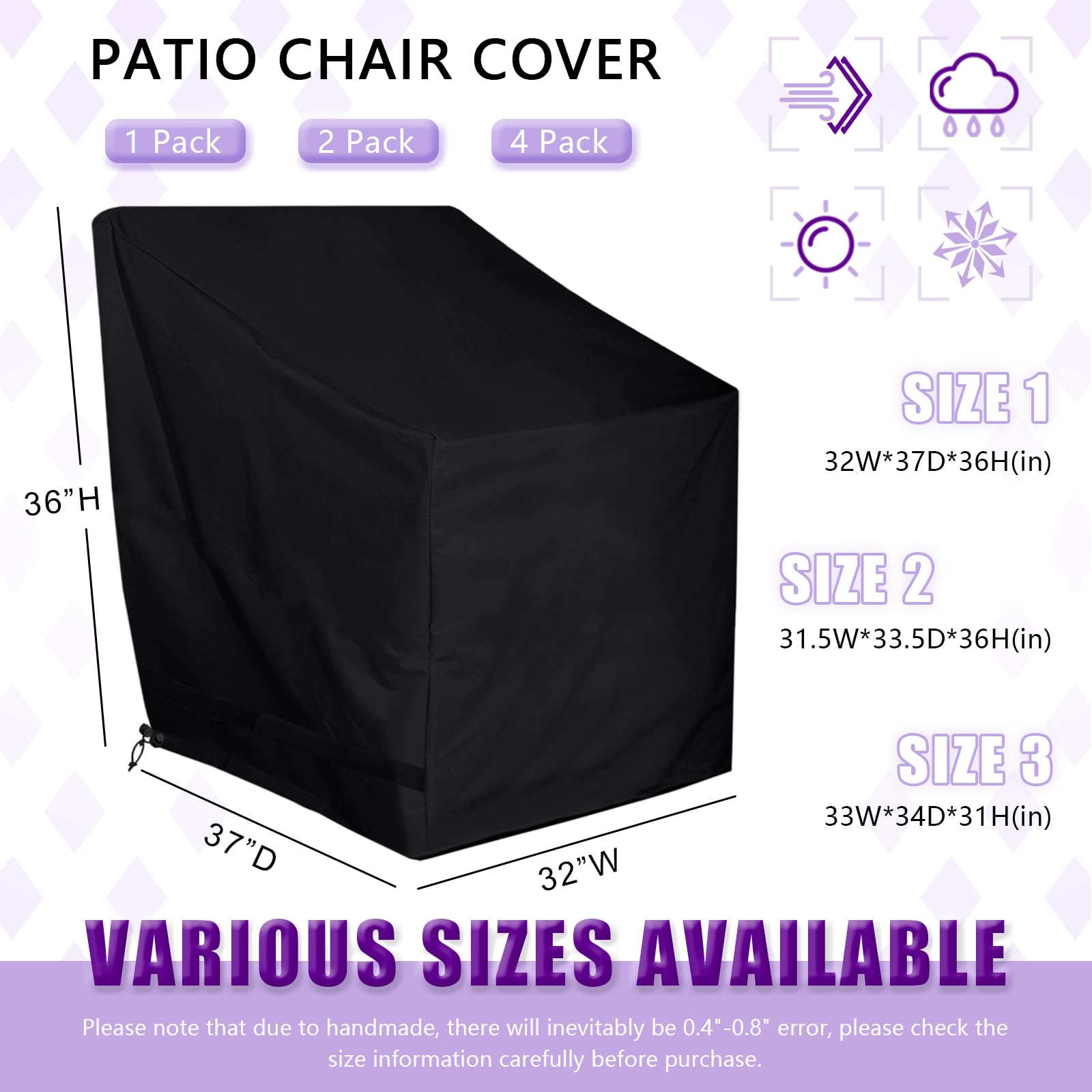 HILUHIDI Patio Furniture Covers 2 Pack, Black Outdoor Furniture Covers Waterproof, Heavy Duty Patio Chair Covers for Patio Furniture