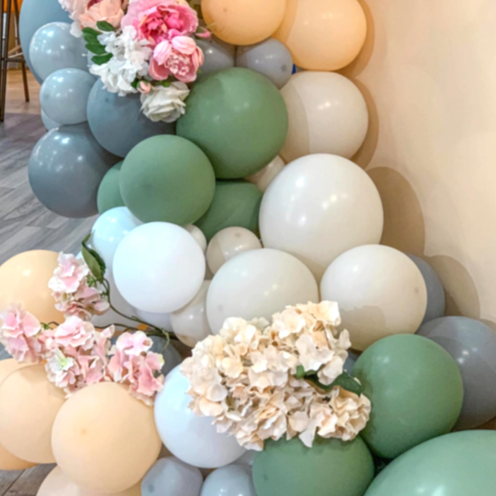 Dusty Sage Green Blue Balloons, 50Pcs Green Blue Gold Balloon, Pastel Olive Green Slate Blue Beige Metallic Gold Balloon for Women Men Boho Birthday Wedding Baby Bridal Shower Party Decorations